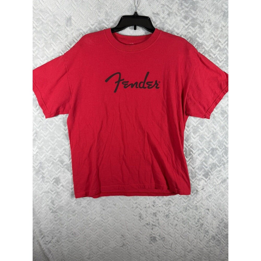 Fender Guitar Men's T-Shirt Large Red Y2K Logo Tee Band Instrument American